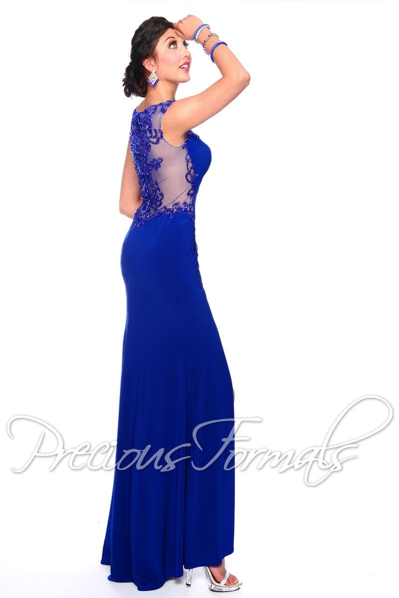 Style P55269 Precious Formals Size 2 Pageant Sheer Royal Blue Side Slit Dress on Queenly