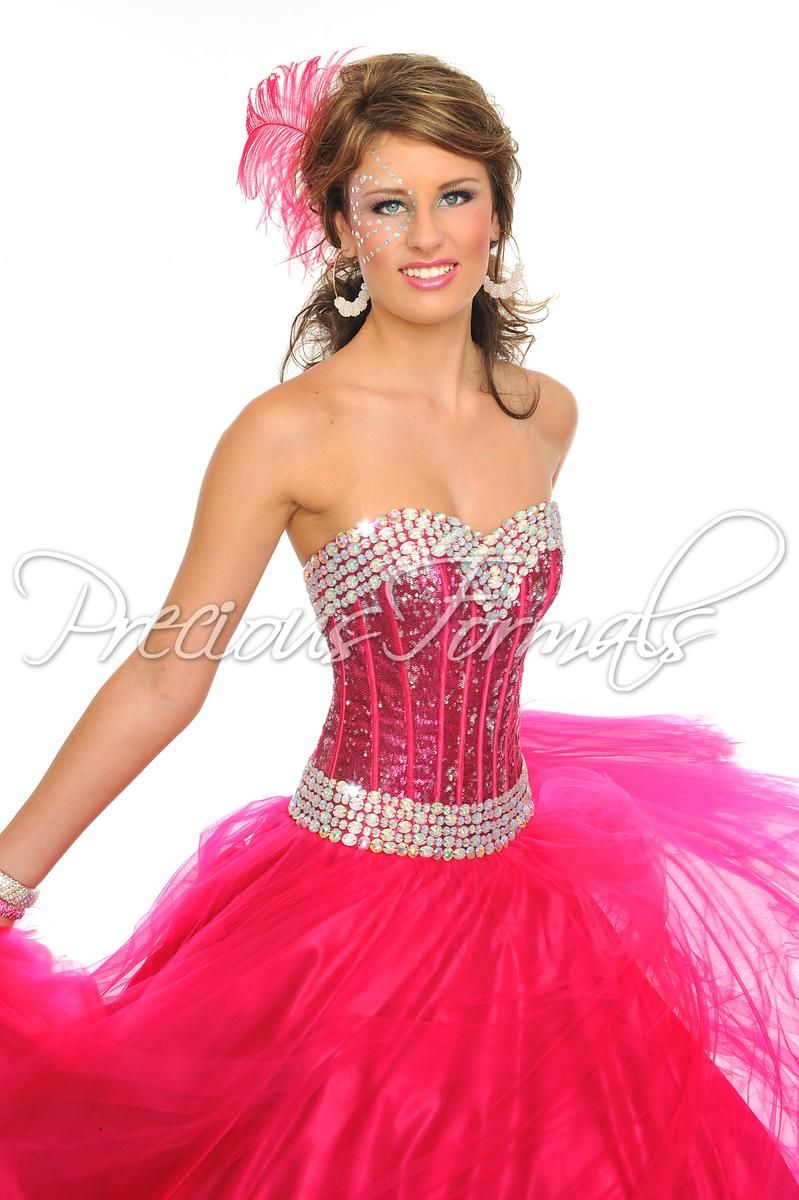 Style O10513 Precious Formals Size 14 Prom Strapless Sequined Hot Pink Cocktail Dress on Queenly