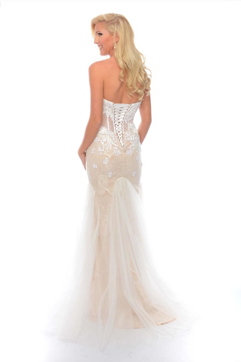 Style C70178 Precious Formals Size 8 Prom Lace Nude Mermaid Dress on Queenly