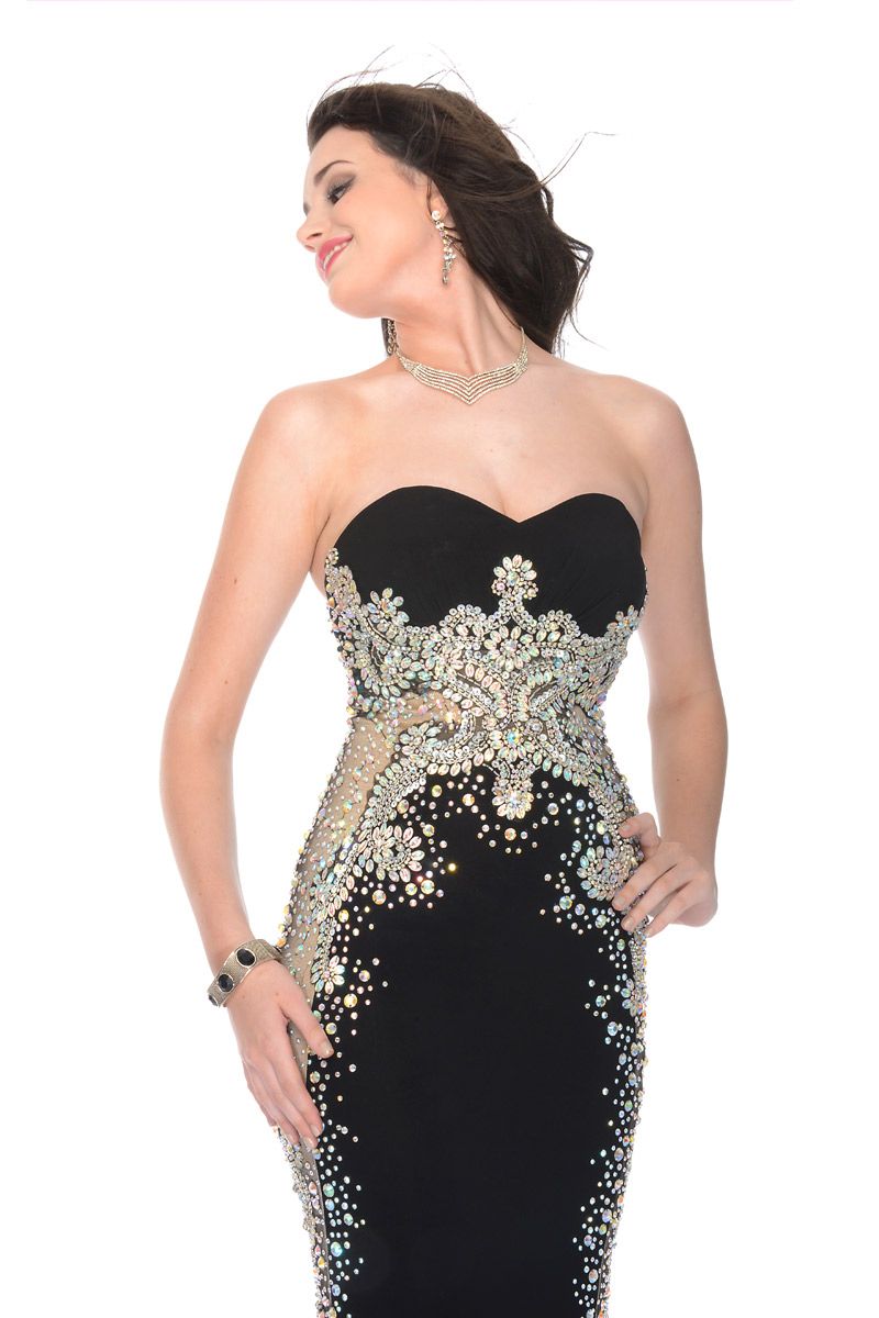 Style P35110 Precious Formals Size 4 Prom Strapless Black Floor Length Maxi on Queenly
