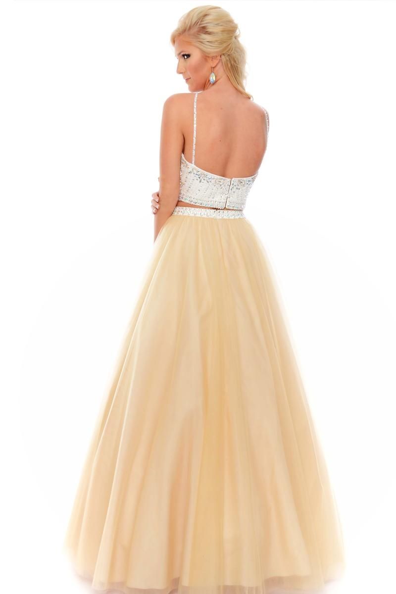 Style P10588 Precious Formals Size 8 Prom Satin Nude Ball Gown on Queenly