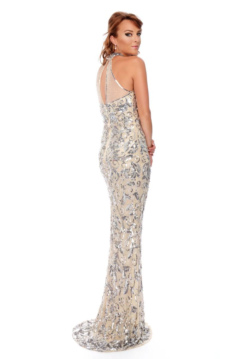 Style P9202 Precious Formals Size 8 Prom Sequined Nude Floor Length Maxi on Queenly