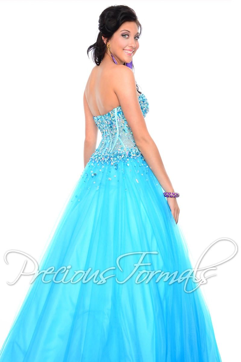Style O10534 Precious Formals Size 2 Prom Strapless Sequined Turquoise Blue Ball Gown on Queenly