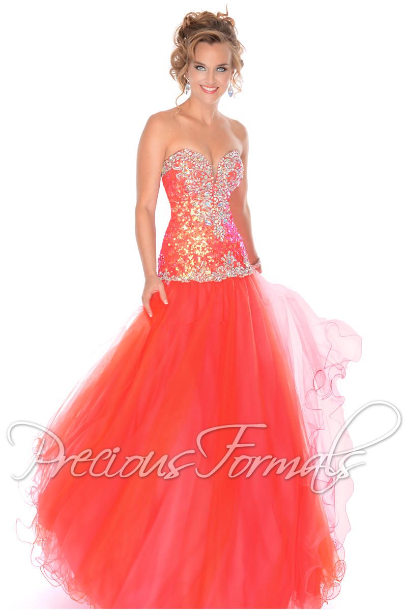 Style O10572 Precious Formals Size 6 Pageant Strapless Sequined Coral Ball Gown on Queenly