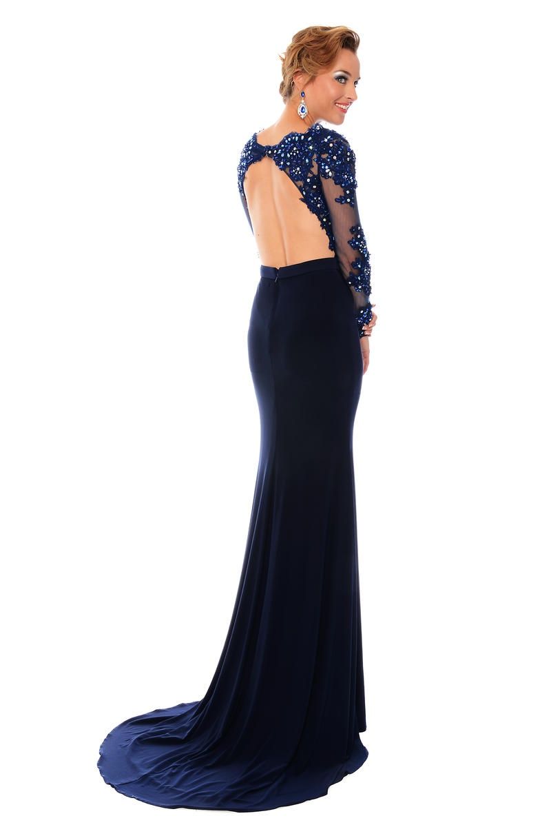 Style L53005 Precious Formals Size 6 Prom Lace Navy Blue Floor Length Maxi on Queenly