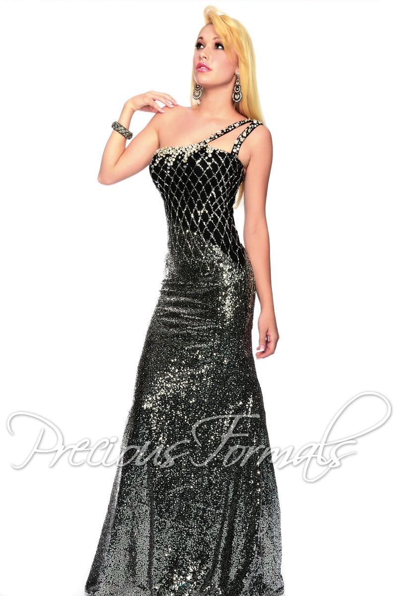 Style C55260 Precious Formals Size 14 Pageant Sequined Silver Floor Length Maxi on Queenly