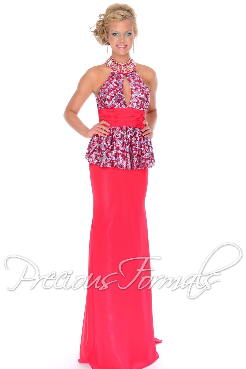 Style P46742 Precious Formals Size 10 Sequined Hot Pink Floor Length Maxi on Queenly