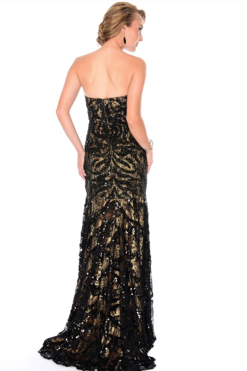 Style L46736 Precious Formals Size 4 Pageant Strapless Lace Black Floor Length Maxi on Queenly