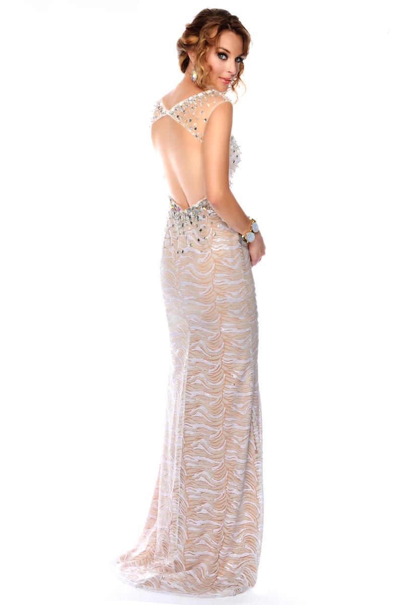 Style L70080 Precious Formals Size 4 Prom Strapless Sequined Nude Floor Length Maxi on Queenly