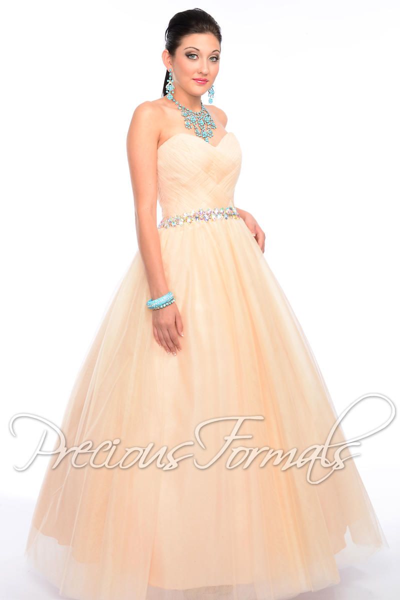 Style P21038 Precious Formals Size 10 Prom Sequined Nude Ball Gown on Queenly