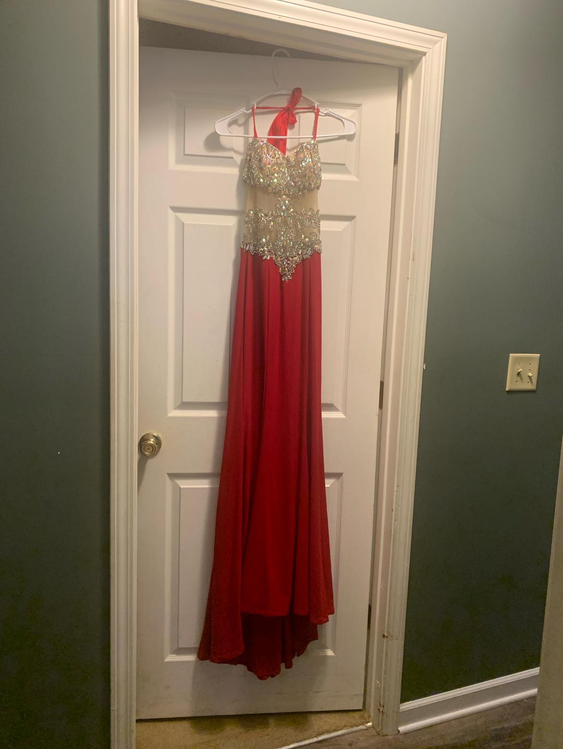 Size 00 Prom Strapless Red Dress With Train on Queenly