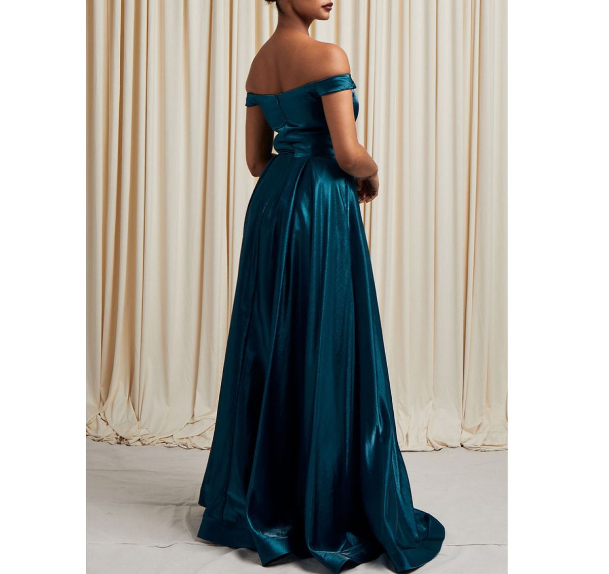 Style Teal Blue Satin Off the shoulder Ball Gown Bicici & Coty Size 2 Prom Off The Shoulder Satin Blue A-line Dress on Queenly