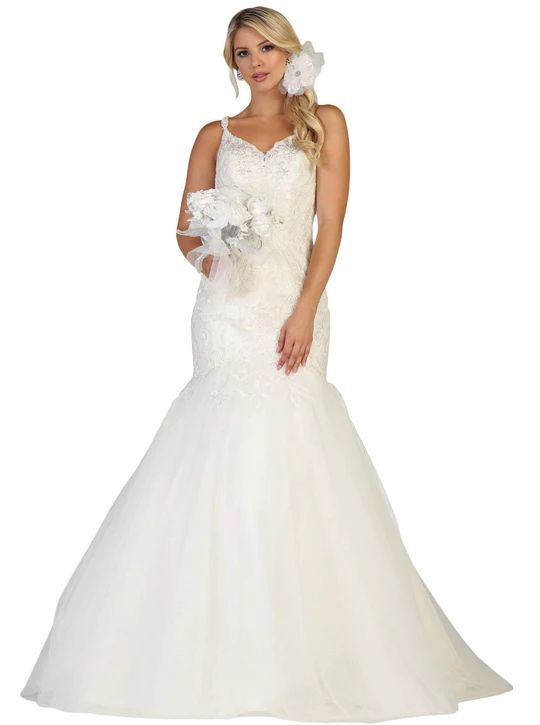 Style rq7642 Size 10 White Mermaid Dress on Queenly