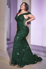 Style 975 Plus Size 18 Prom Off The Shoulder Sequined Emerald Black Mermaid Dress on Queenly