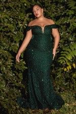 Style 975 Plus Size 18 Prom Off The Shoulder Sequined Emerald Black Mermaid Dress on Queenly