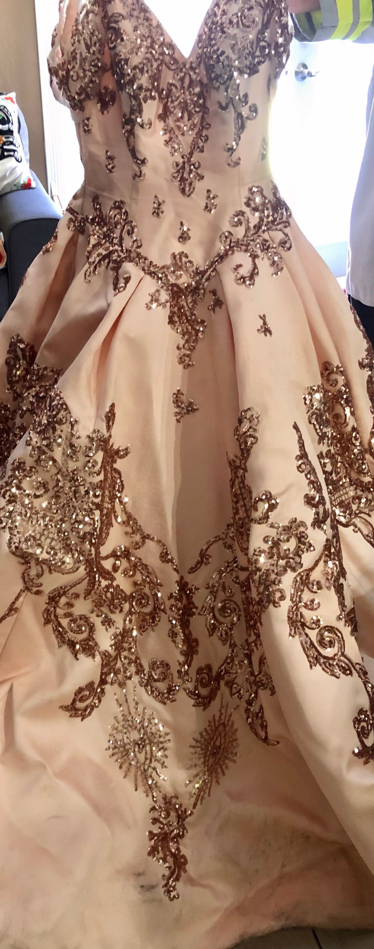 Mary’s Quinceanera Size 8 Sequined Rose Gold Dress With Train on Queenly