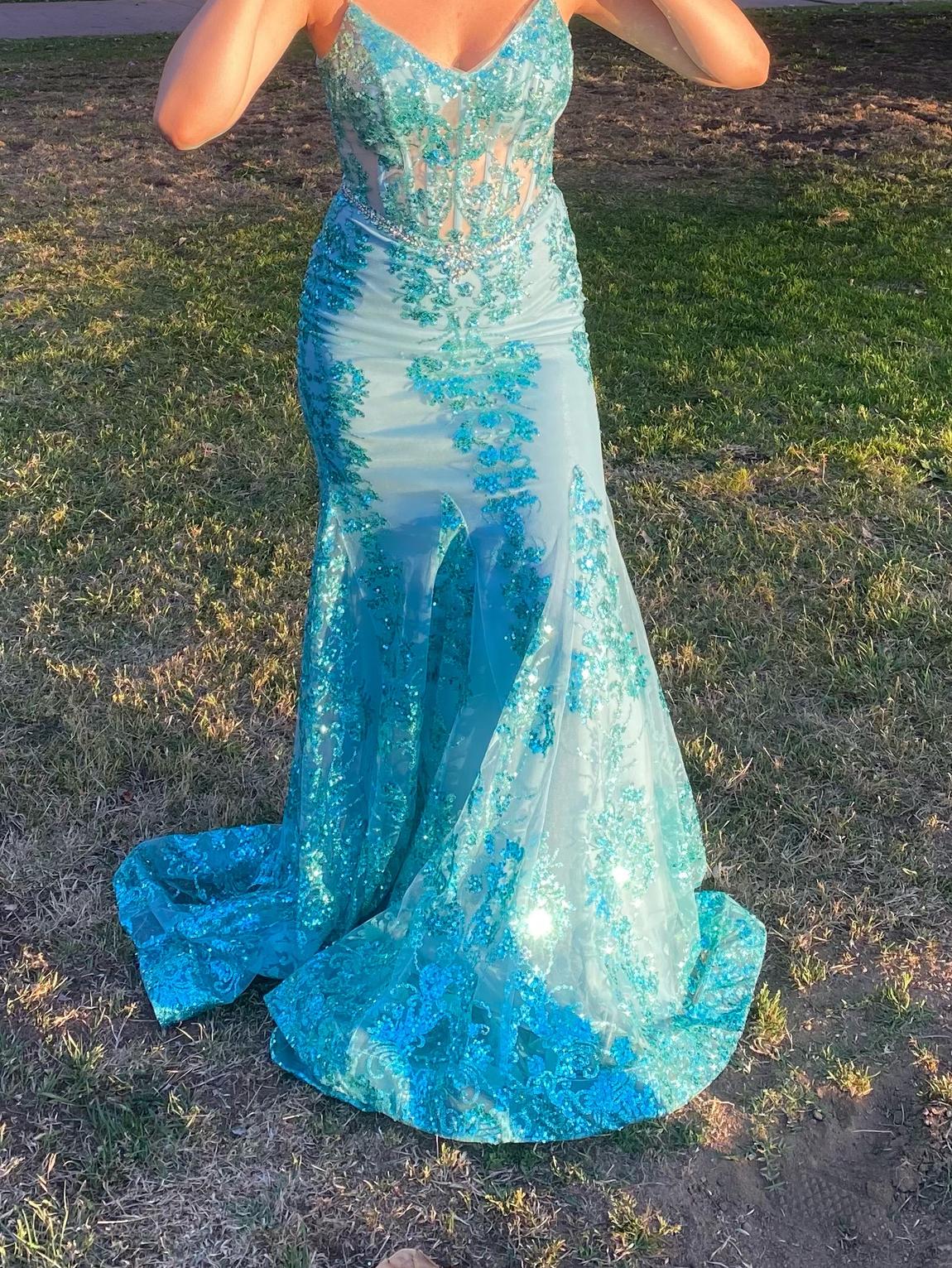 Dancing Queen Size 0 Sequined Turquoise Blue Mermaid Dress on Queenly