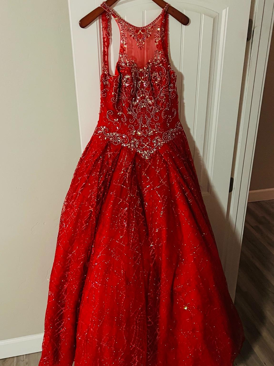 Size 4 Prom Sequined Red Dress With Train on Queenly