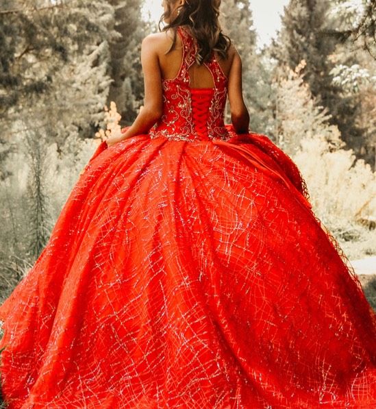 Size 4 Prom Sequined Red Dress With Train on Queenly
