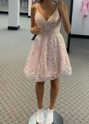 Tiffany Size 0 Homecoming Sequined Light Pink Cocktail Dress on Queenly