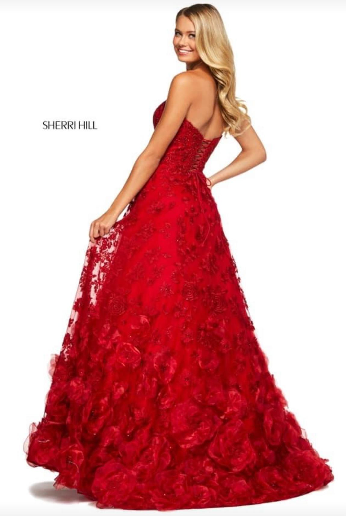 Sherri Hill Size 00 Prom Strapless Sequined Red A-line Dress on Queenly