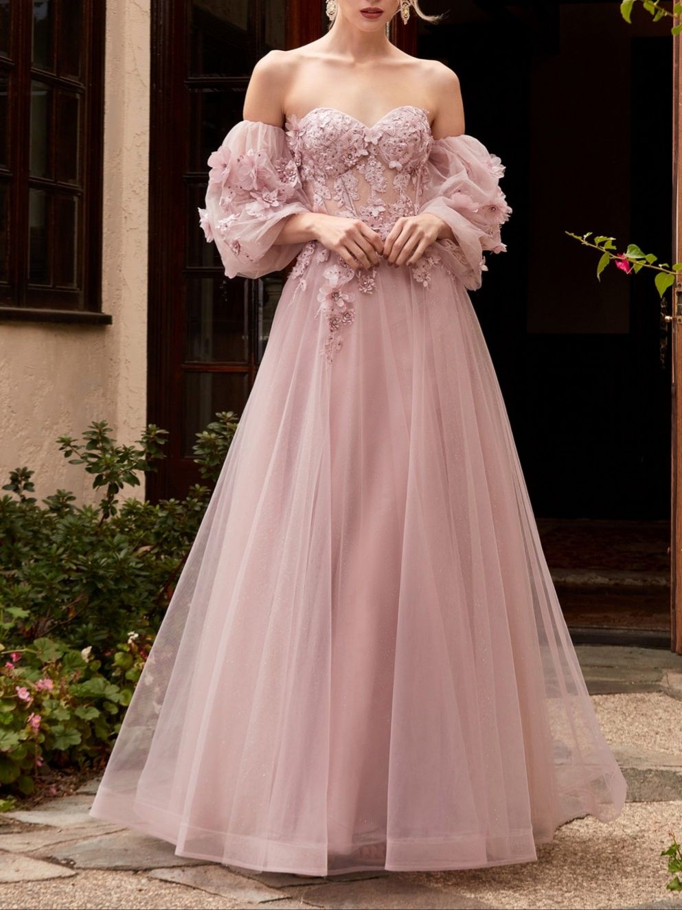 962 Size 6 Strapless Floral Rose Gold Ball Gown on Queenly