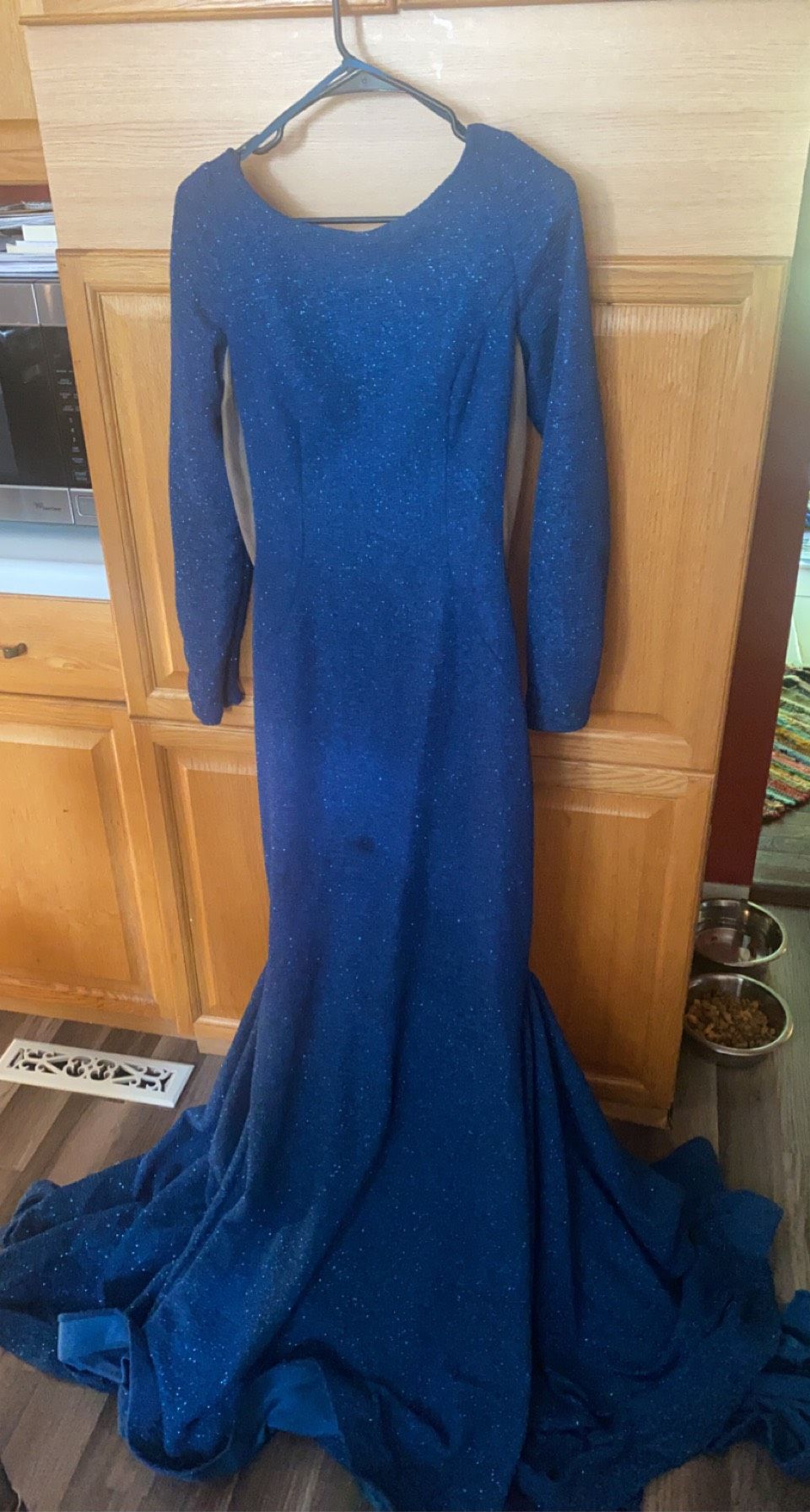 Jovani Size 10 Prom Long Sleeve Royal Blue Mermaid Dress on Queenly