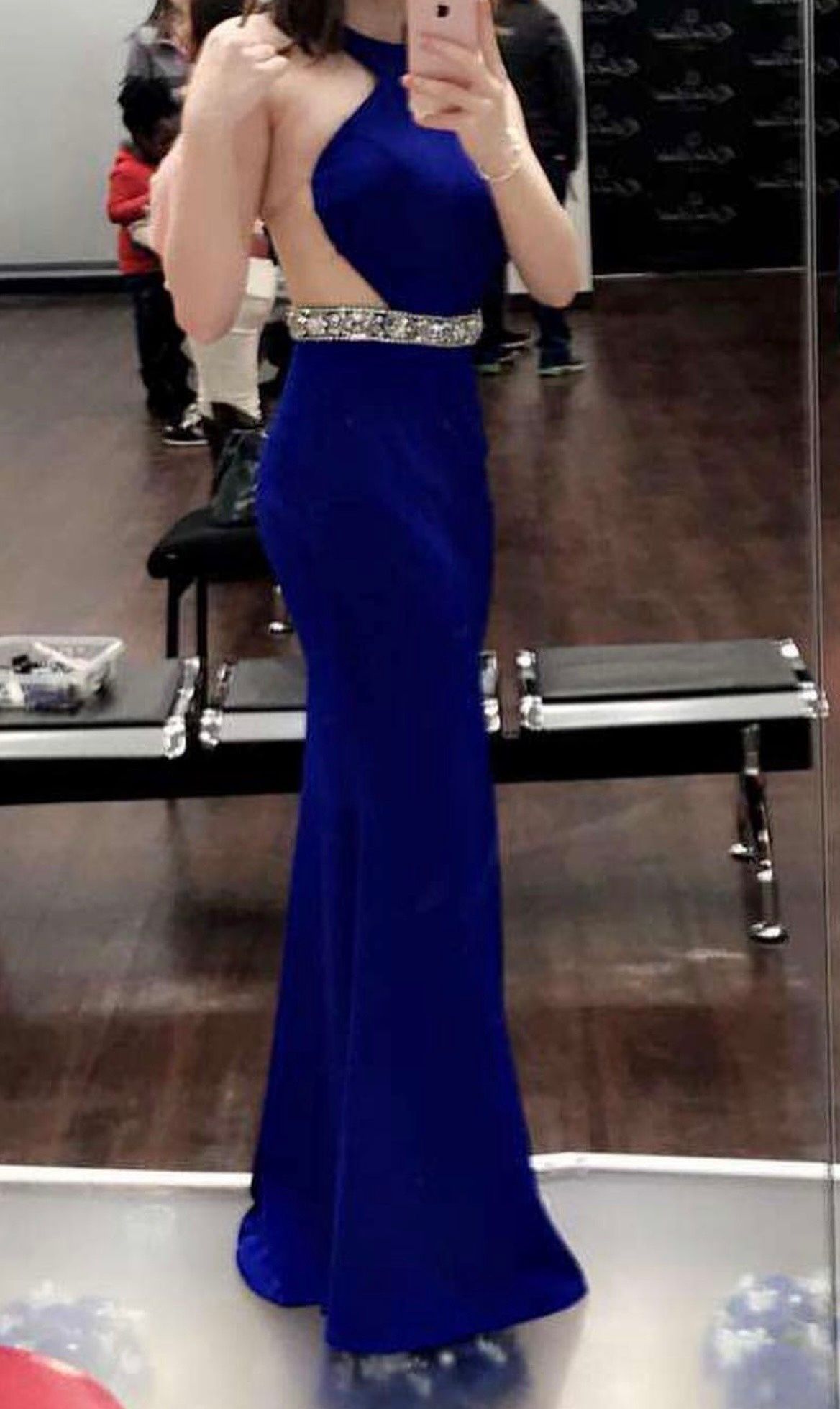 Jovani Size 0 Prom Sequined Royal Blue Floor Length Maxi on Queenly