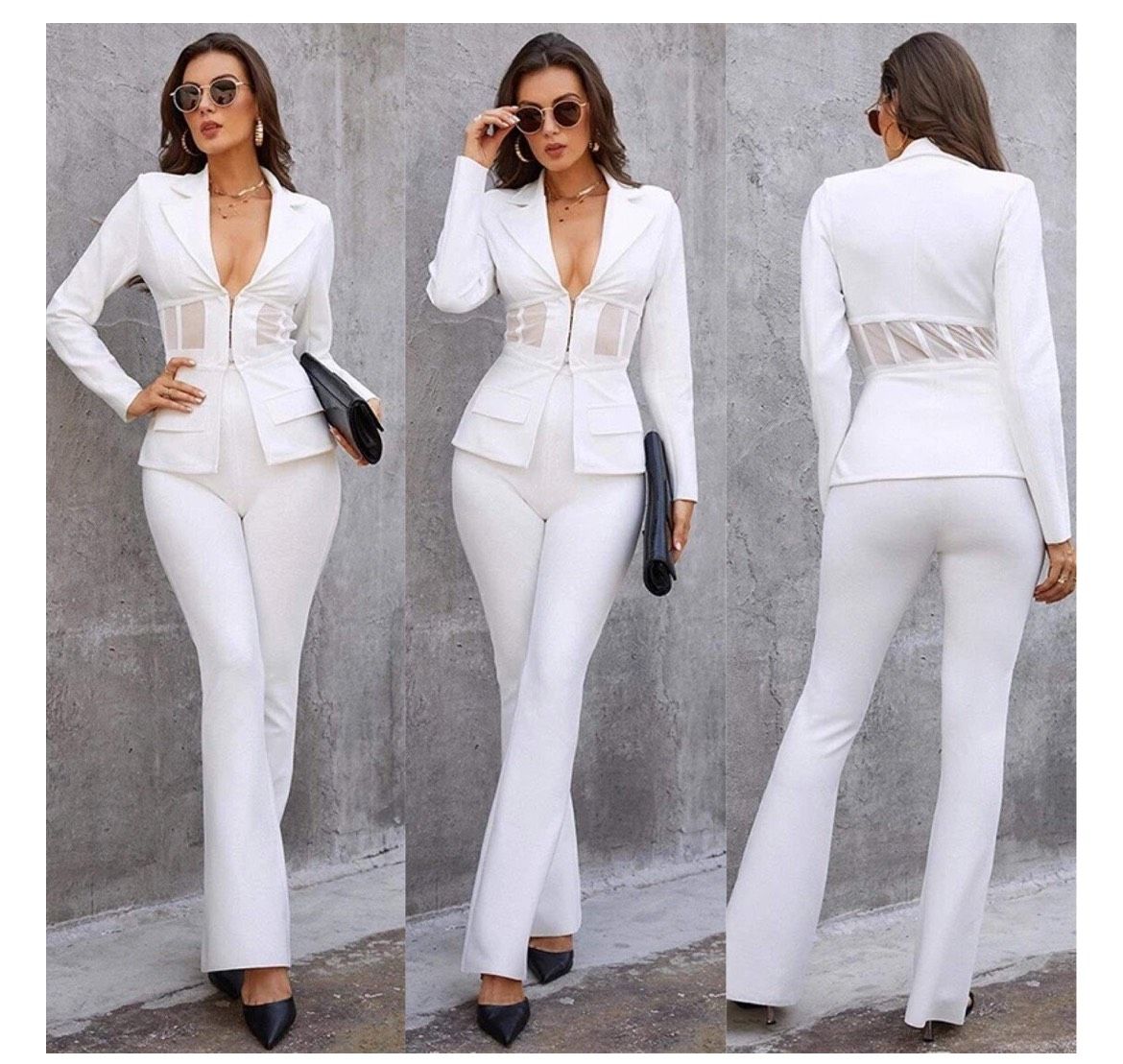 Size 6 Blazer White Formal Jumpsuit on Queenly