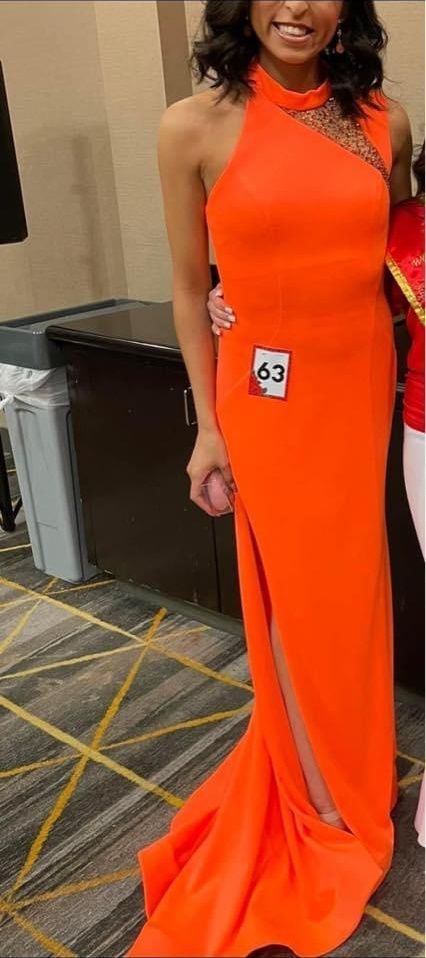 Rachel Allan Size 4 Orange Side Slit Dress on Queenly