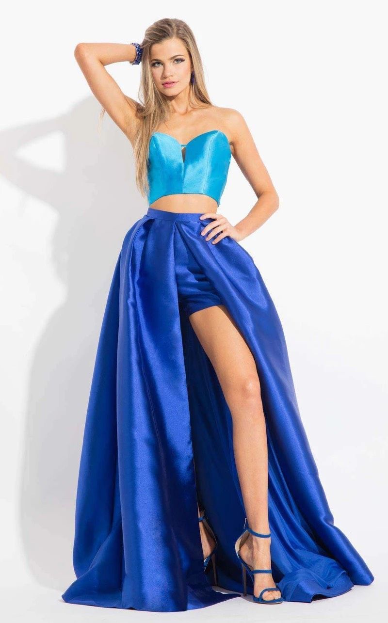 Rachel Allan Size 6 Fun Fashion Strapless Blue A-line Dress on Queenly