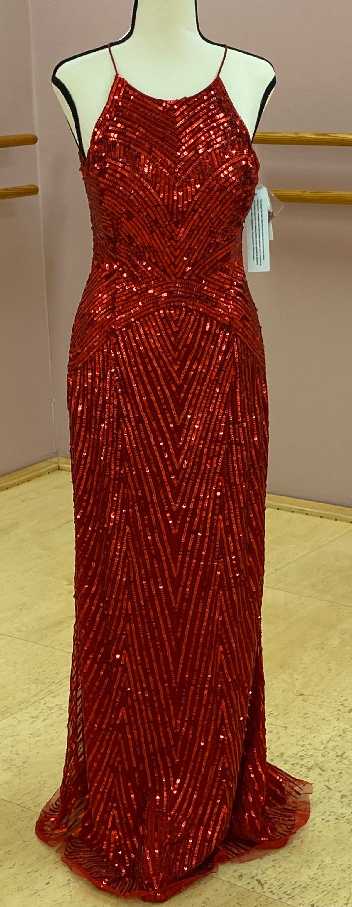 Aidan Maddox Size 4 Sequined Red Floor Length Maxi on Queenly