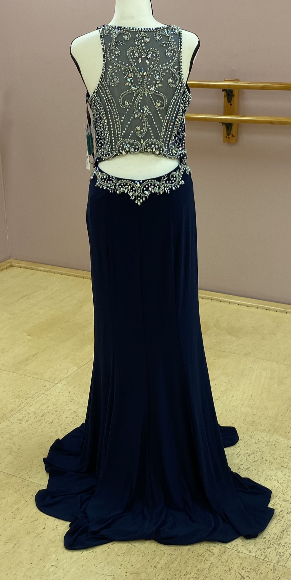 Tiffany Designs Size 8 Navy Blue Dress With Train on Queenly