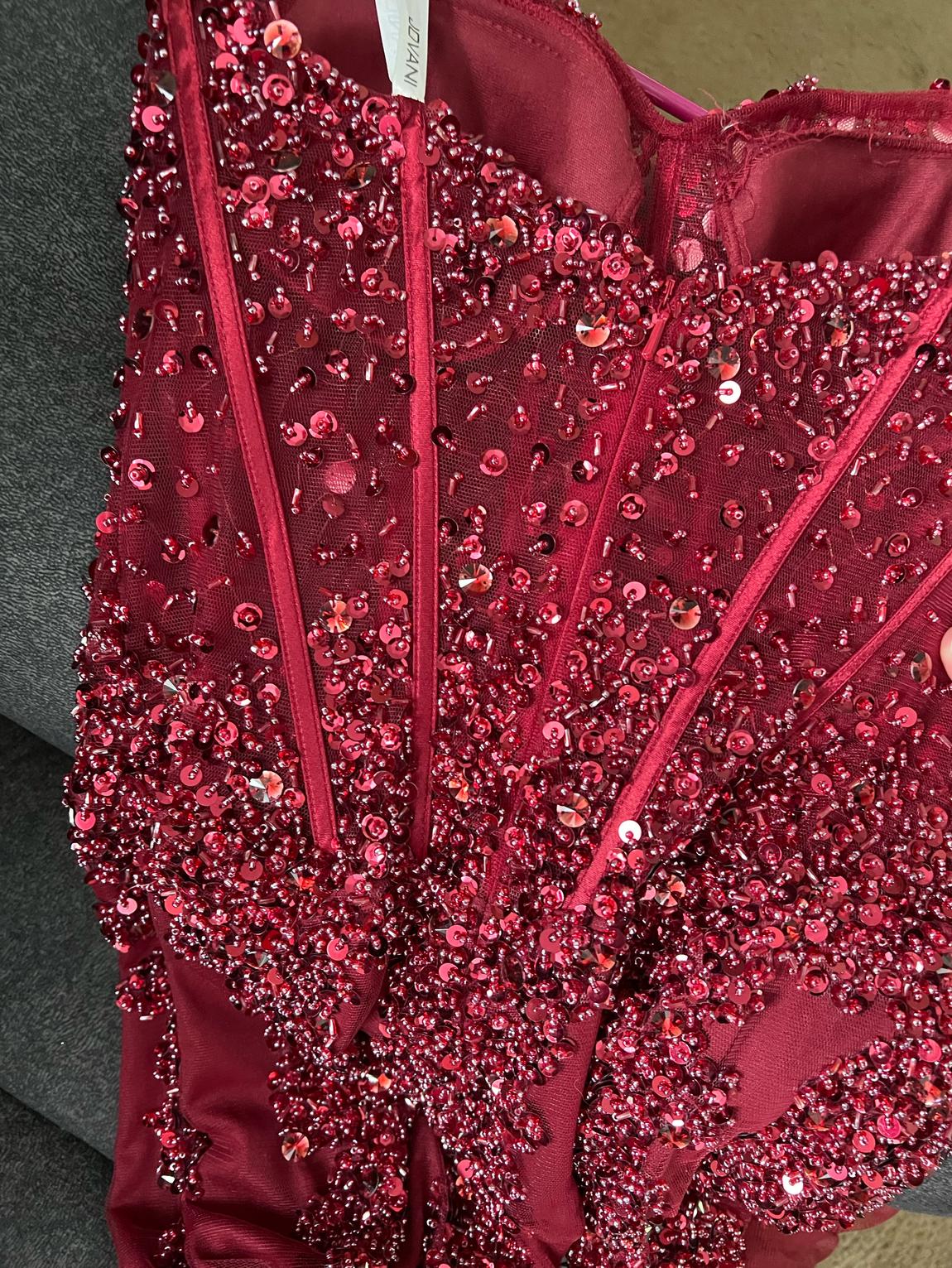Jovani Size 6 Prom Strapless Sequined Red Mermaid Dress on Queenly