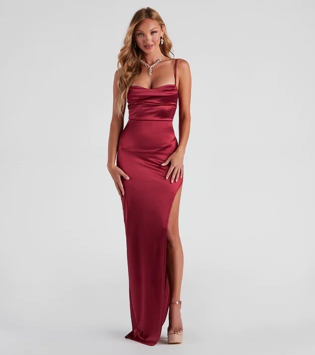 Windsor Size 2 Satin Red Side Slit Dress on Queenly