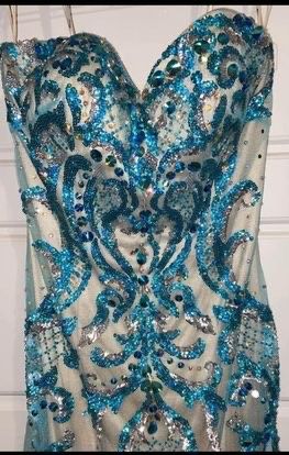 Size 8 Prom Strapless Sequined Light Blue Mermaid Dress on Queenly