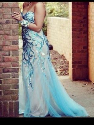 Size 8 Prom Strapless Sequined Light Blue Mermaid Dress on Queenly