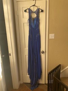 Custom Size 2 Prom Sequined Navy Blue Dress With Train on Queenly