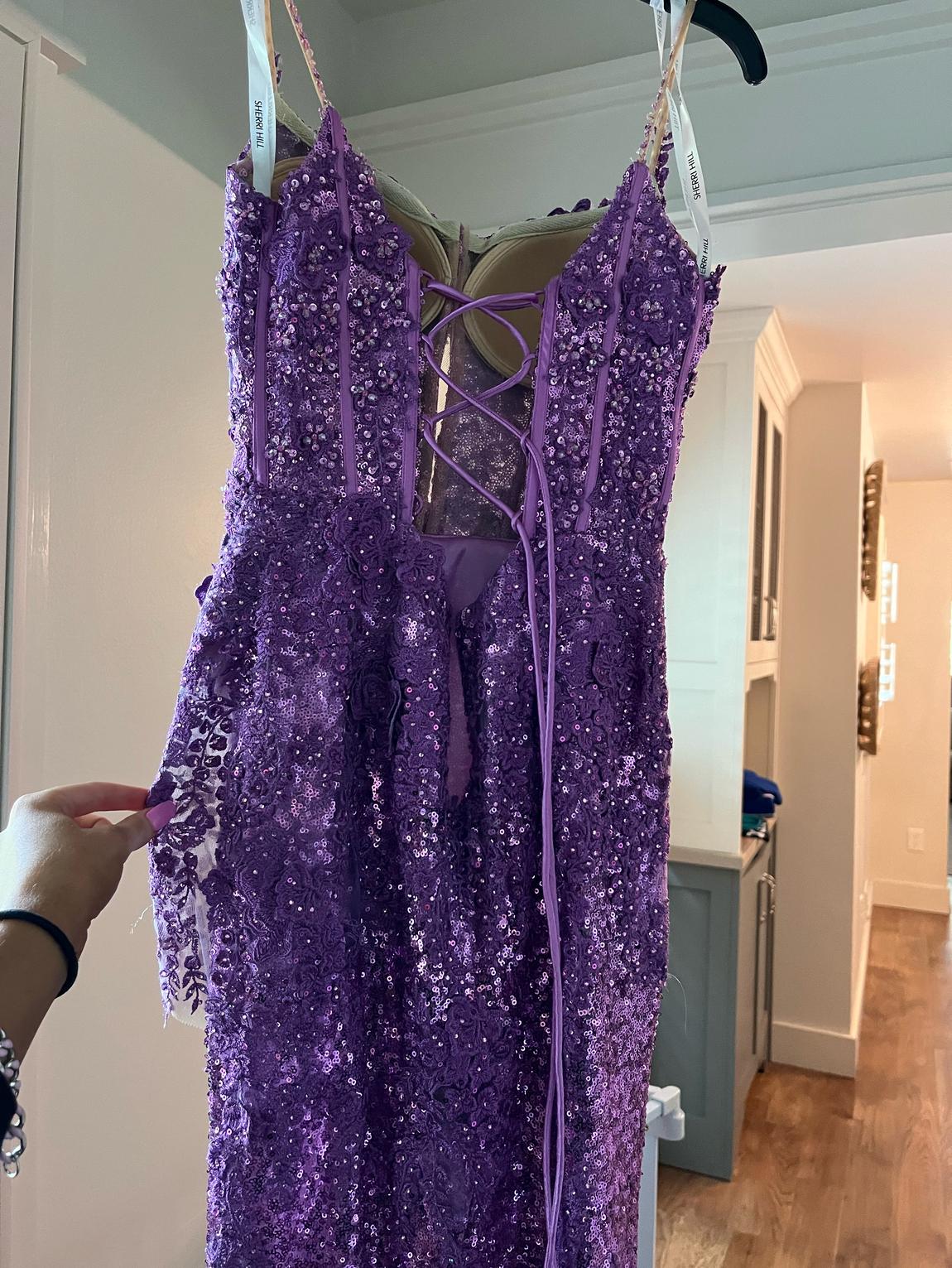 Sherri Hill Size 0 Prom Purple Side Slit Dress on Queenly