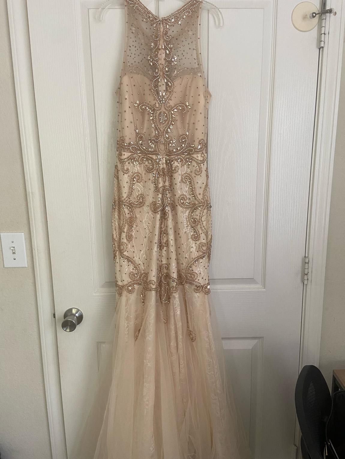 Plus Size 16 Prom Sequined Nude Mermaid Dress on Queenly