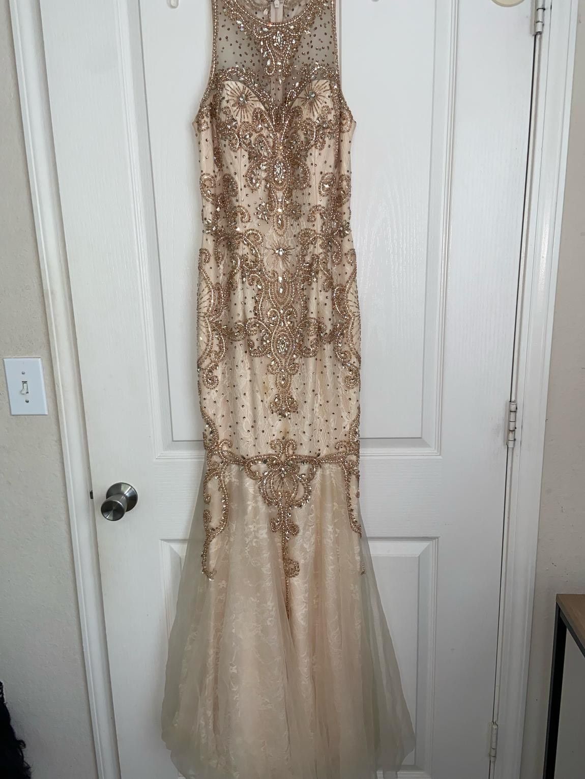 Plus Size 16 Prom Sequined Nude Mermaid Dress on Queenly