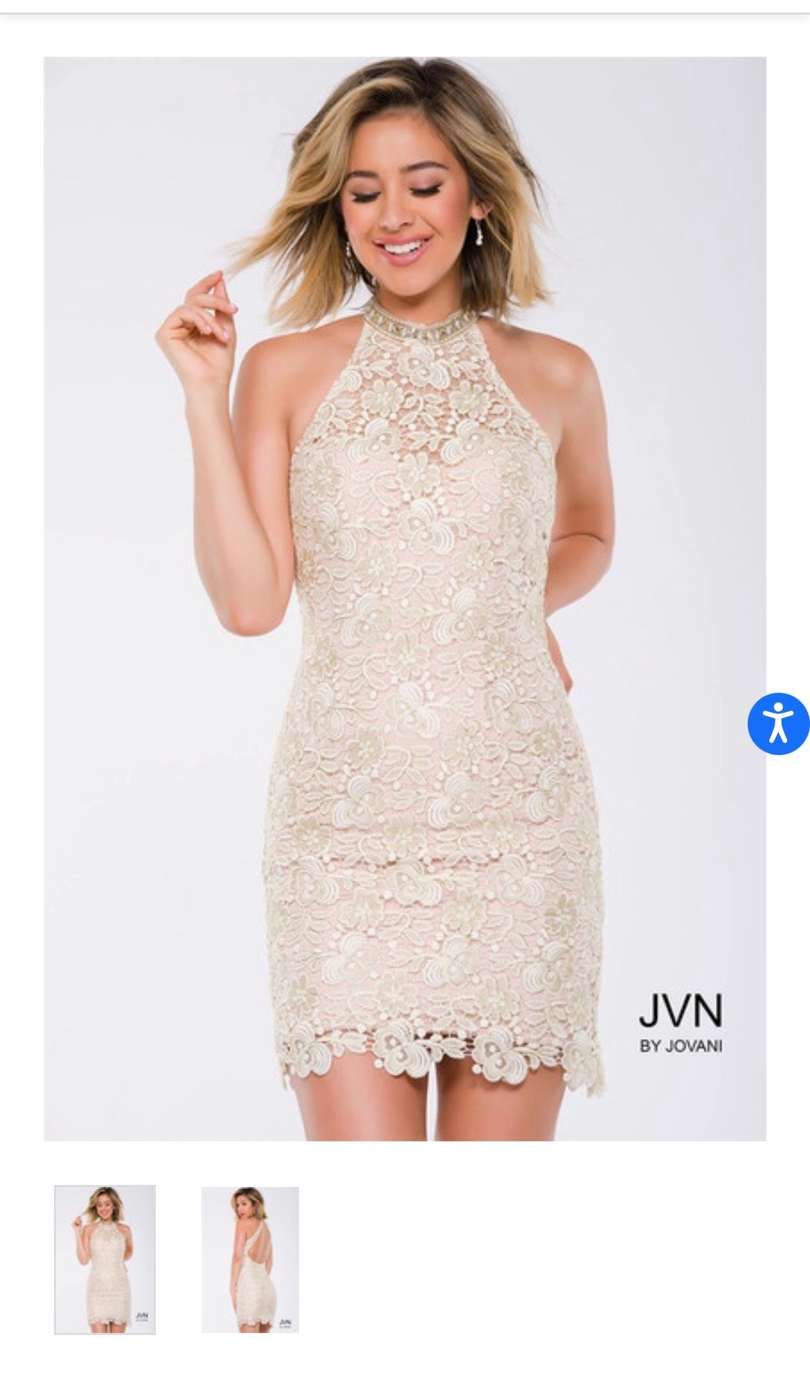 Jovani Size 12 Homecoming Lace Nude Cocktail Dress on Queenly