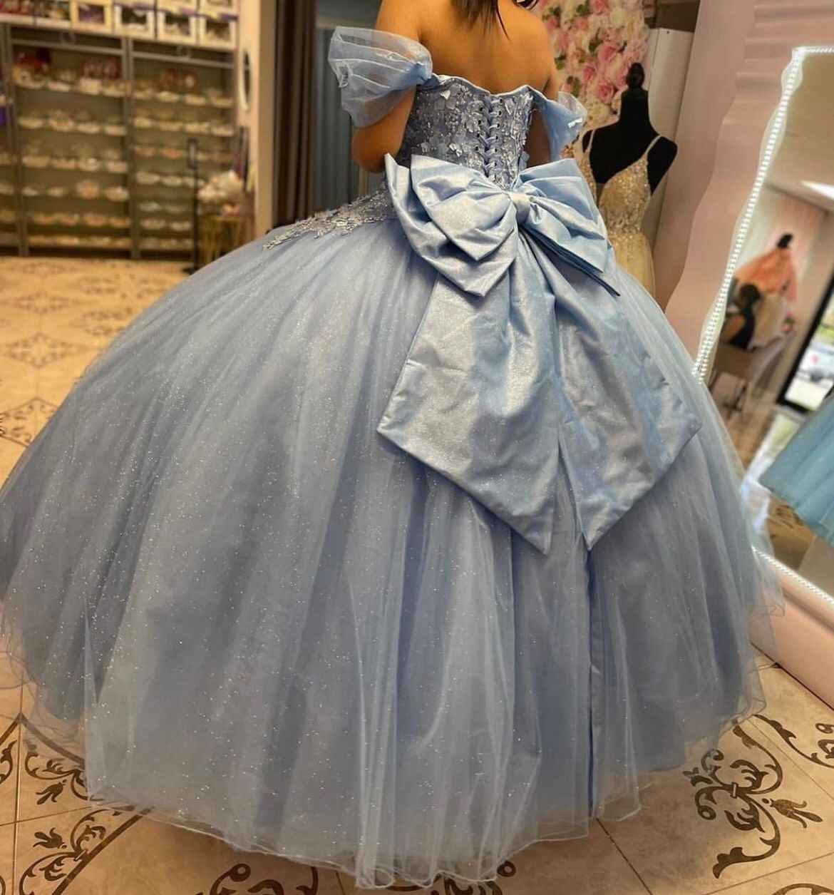 Size 8 Light Blue Ball Gown on Queenly