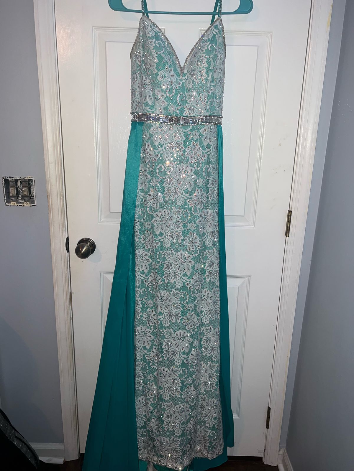 Johnathan Kayne Size 6 Lace Turquoise Blue Floor Length Maxi on Queenly
