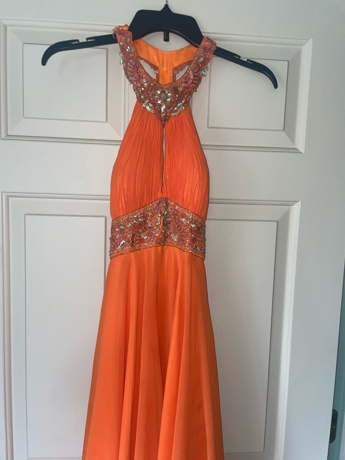 Size 0 Halter Orange A-line Dress on Queenly