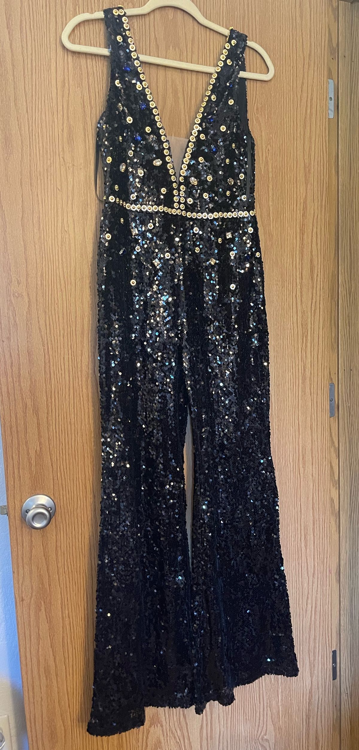 Size 2 Sequined Black Formal Jumpsuit on Queenly