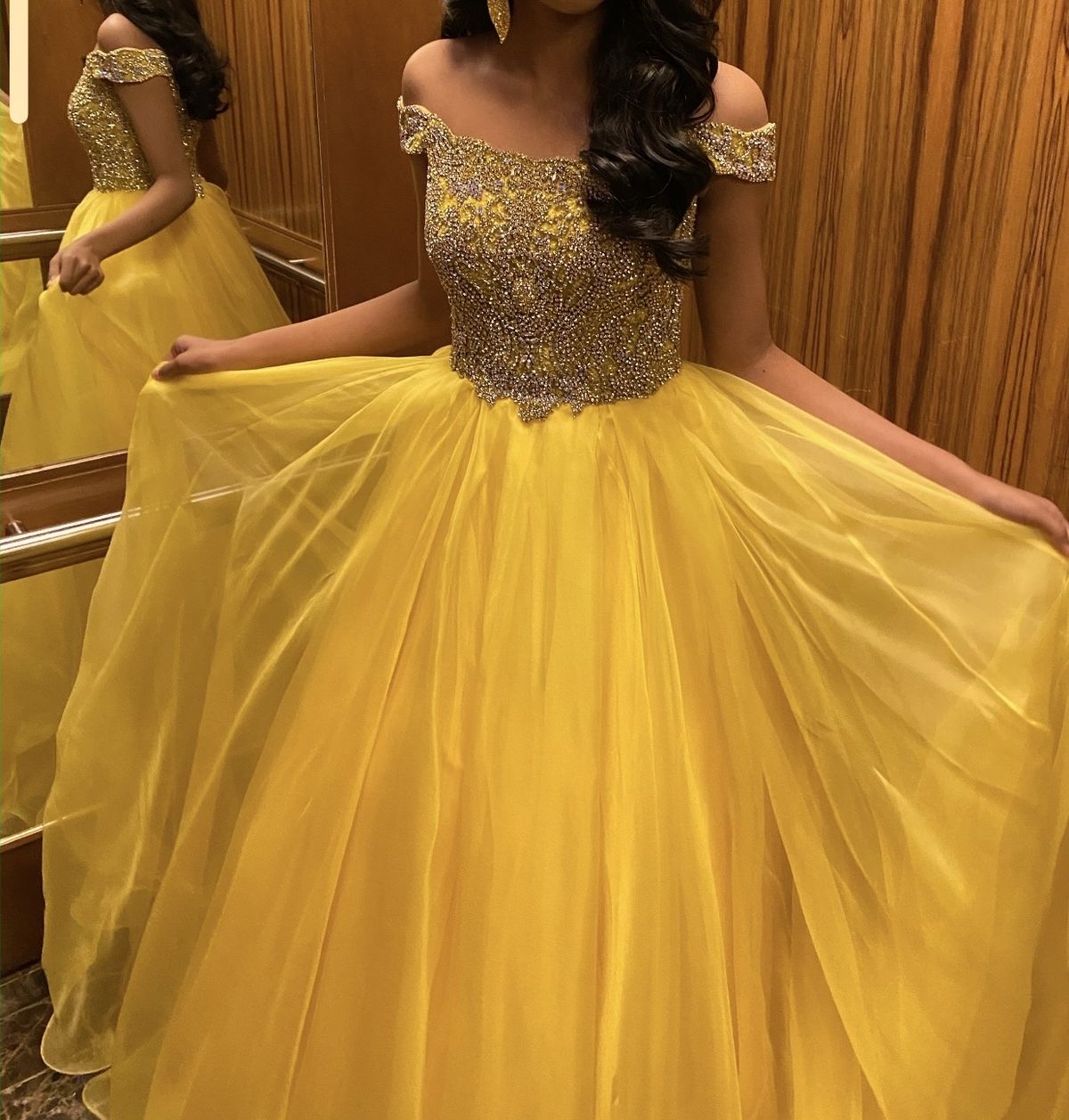 Sherri Hill Size 0 Pageant Sequined Yellow Ball Gown on Queenly
