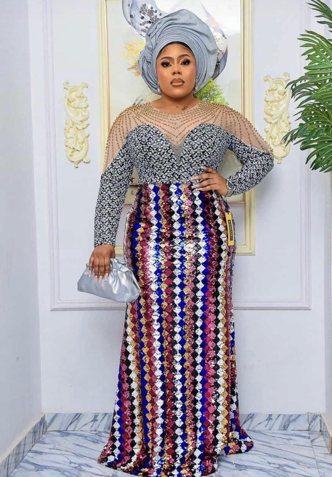 Plus Size 18 Sequined Multicolor Floor Length Maxi on Queenly
