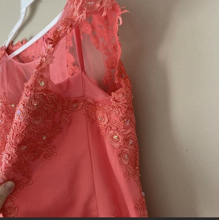 Plus Size 24 Prom Lace Coral A-line Dress on Queenly