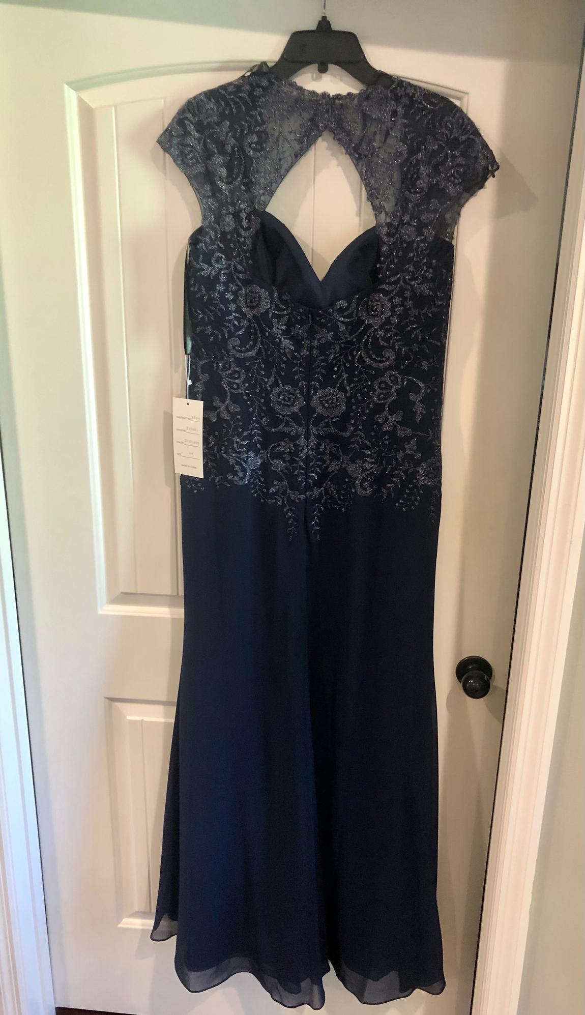 Cameron Blake Size 14 Lace Navy Blue Floor Length Maxi on Queenly